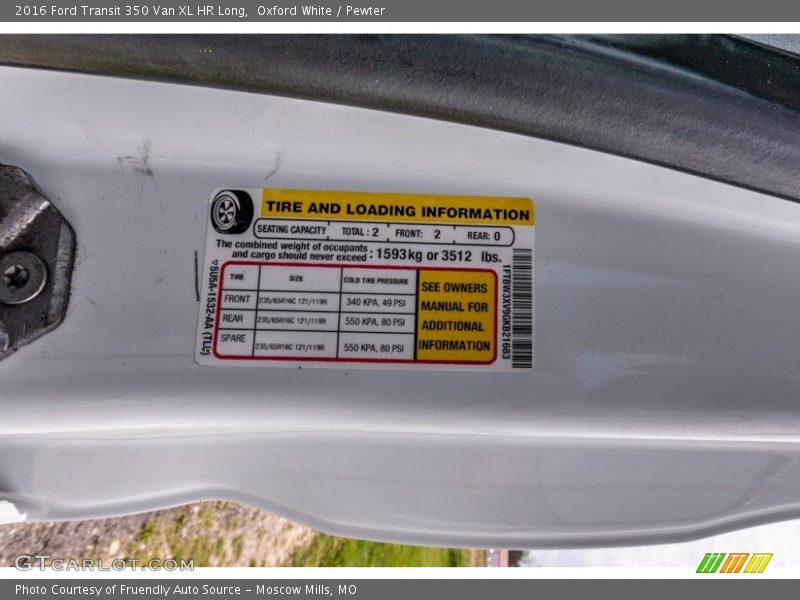 Oxford White / Pewter 2016 Ford Transit 350 Van XL HR Long