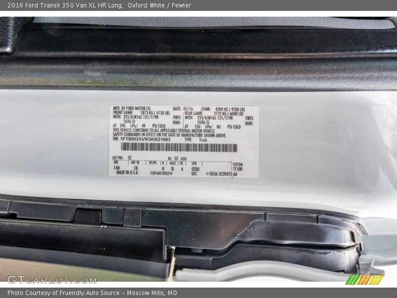 Oxford White / Pewter 2016 Ford Transit 350 Van XL HR Long
