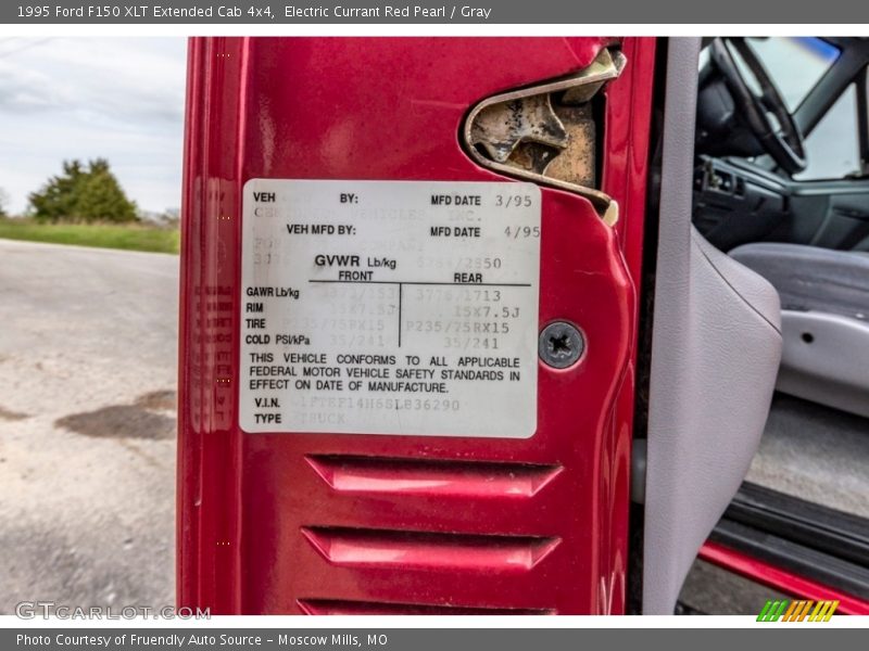 Electric Currant Red Pearl / Gray 1995 Ford F150 XLT Extended Cab 4x4