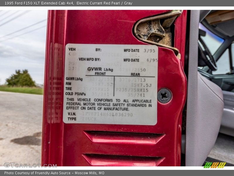 Electric Currant Red Pearl / Gray 1995 Ford F150 XLT Extended Cab 4x4