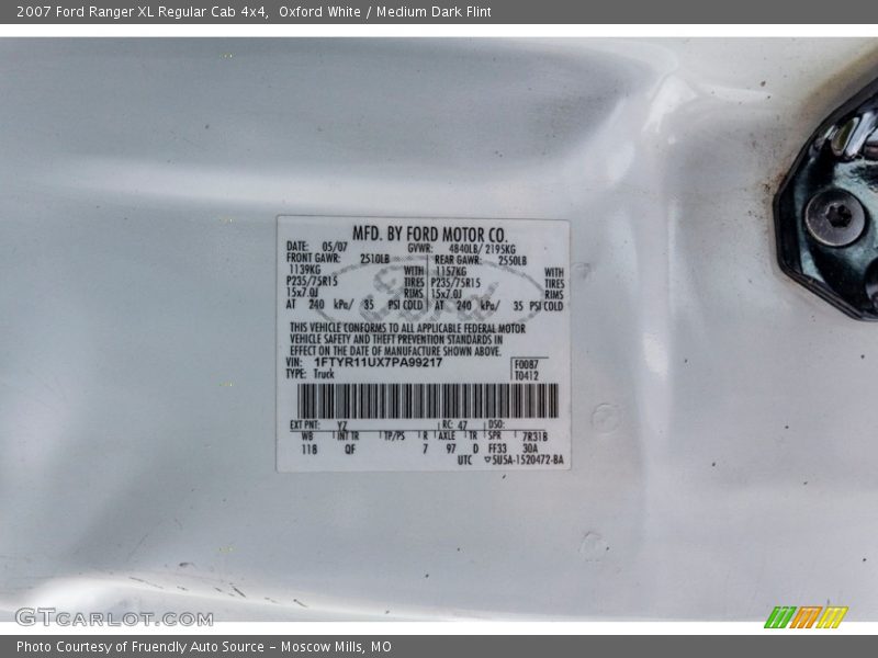 Oxford White / Medium Dark Flint 2007 Ford Ranger XL Regular Cab 4x4