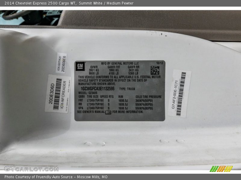 Summit White / Medium Pewter 2014 Chevrolet Express 2500 Cargo WT