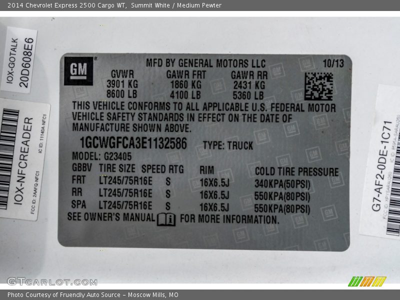 Summit White / Medium Pewter 2014 Chevrolet Express 2500 Cargo WT