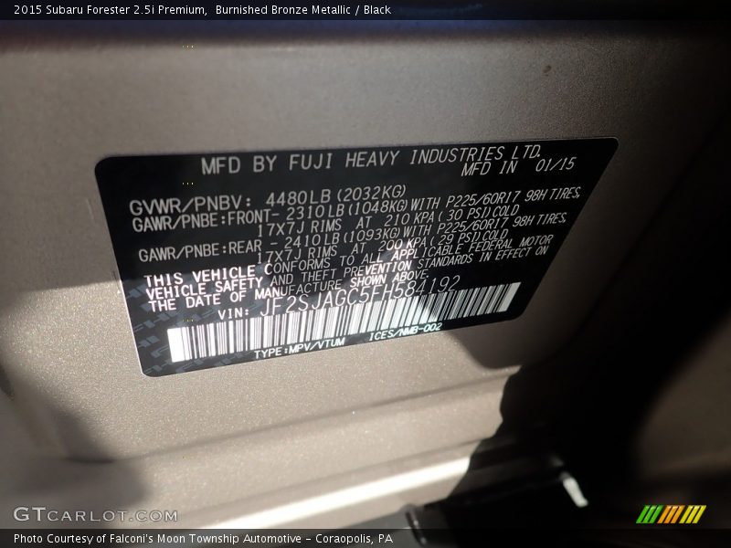 Burnished Bronze Metallic / Black 2015 Subaru Forester 2.5i Premium