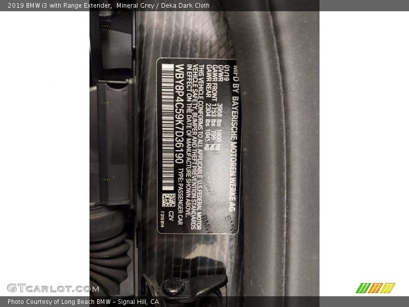 Mineral Grey / Deka Dark Cloth 2019 BMW i3 with Range Extender