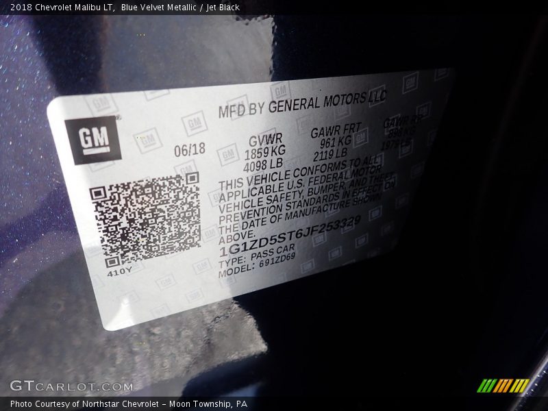 Blue Velvet Metallic / Jet Black 2018 Chevrolet Malibu LT