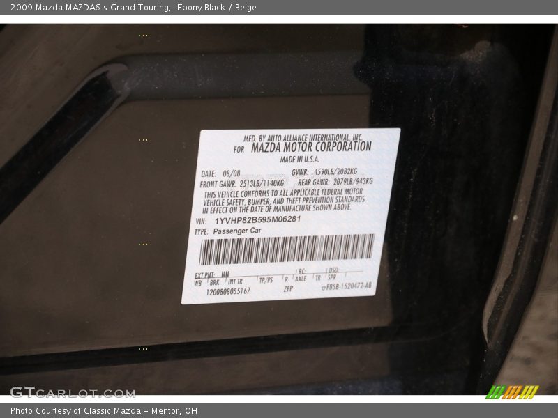 Ebony Black / Beige 2009 Mazda MAZDA6 s Grand Touring