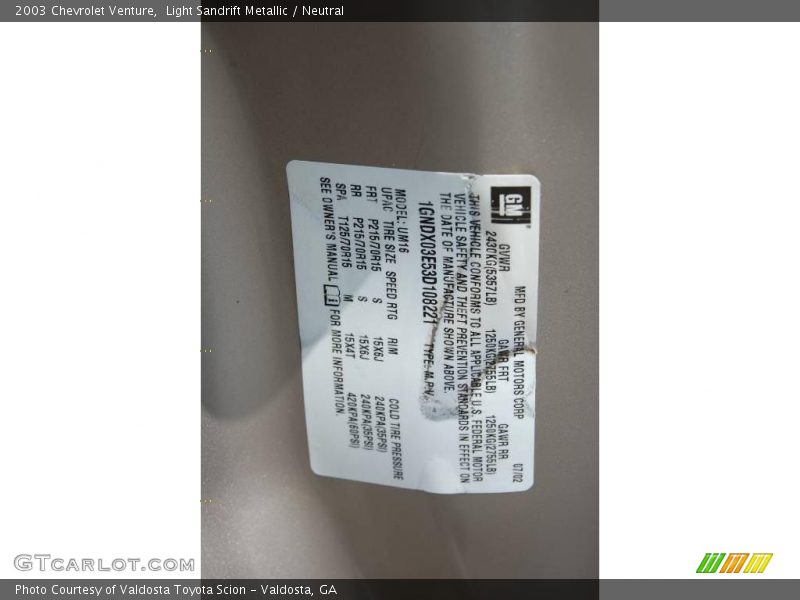 Light Sandrift Metallic / Neutral 2003 Chevrolet Venture