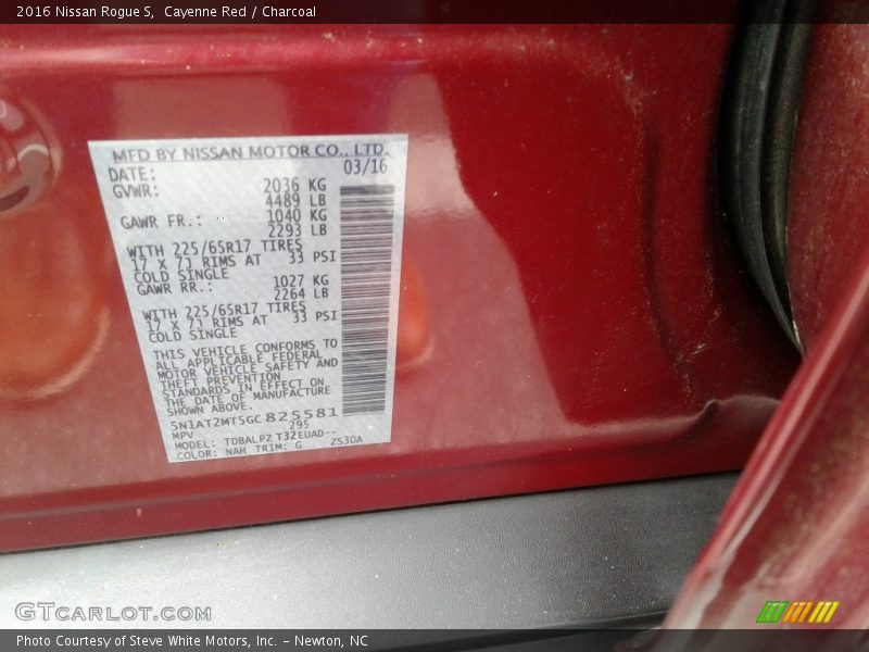 Cayenne Red / Charcoal 2016 Nissan Rogue S