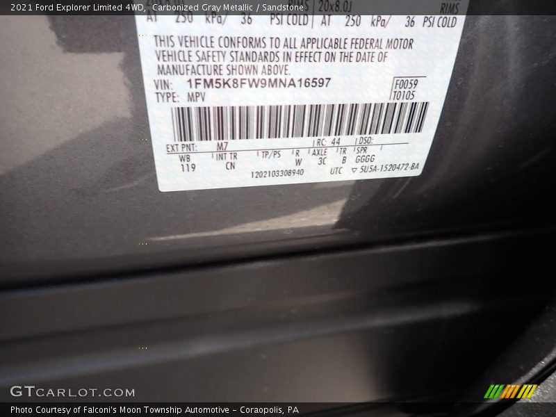 2021 Explorer Limited 4WD Carbonized Gray Metallic Color Code MZ