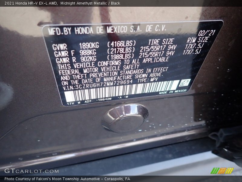 Midnight Amethyst Metallic / Black 2021 Honda HR-V EX-L AWD