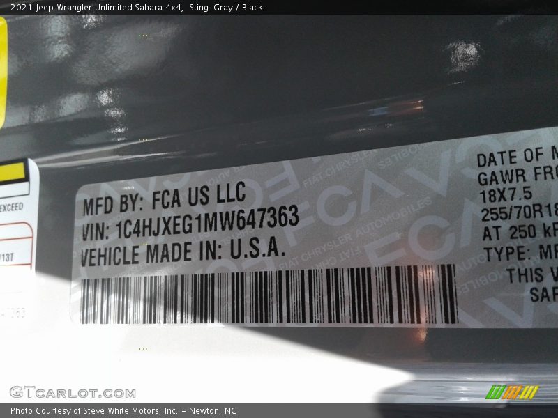 Sting-Gray / Black 2021 Jeep Wrangler Unlimited Sahara 4x4