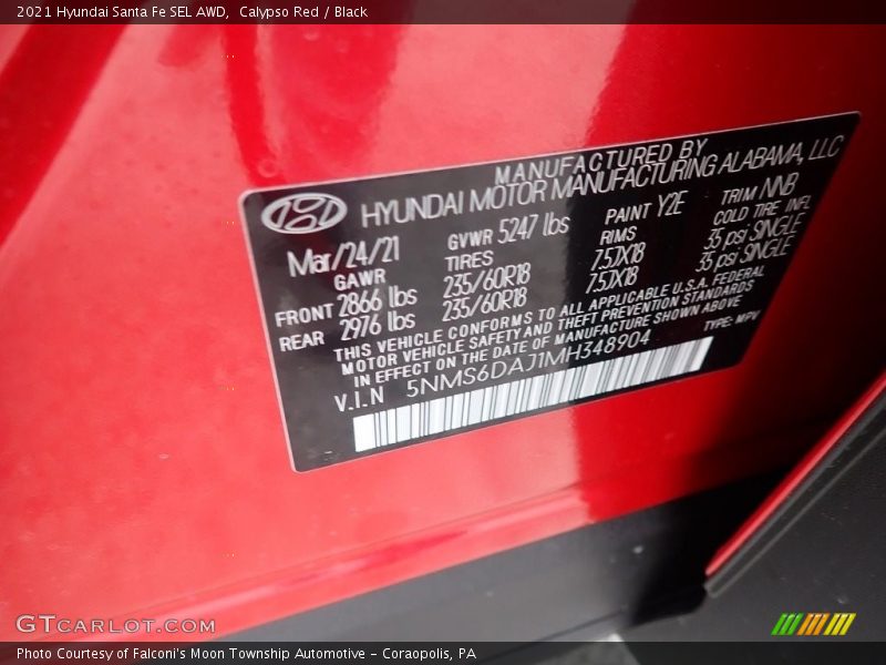 Calypso Red / Black 2021 Hyundai Santa Fe SEL AWD