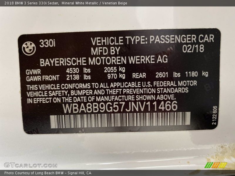 Mineral White Metallic / Venetian Beige 2018 BMW 3 Series 330i Sedan