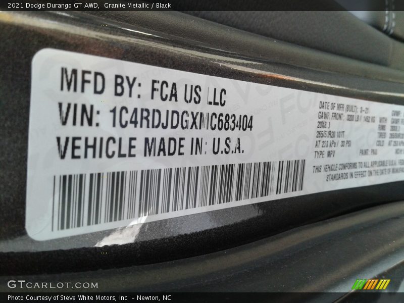 Granite Metallic / Black 2021 Dodge Durango GT AWD