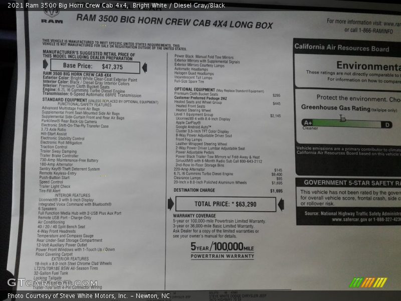 Bright White / Diesel Gray/Black 2021 Ram 3500 Big Horn Crew Cab 4x4