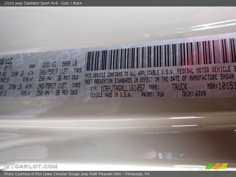 Gobi / Black 2020 Jeep Gladiator Sport 4x4