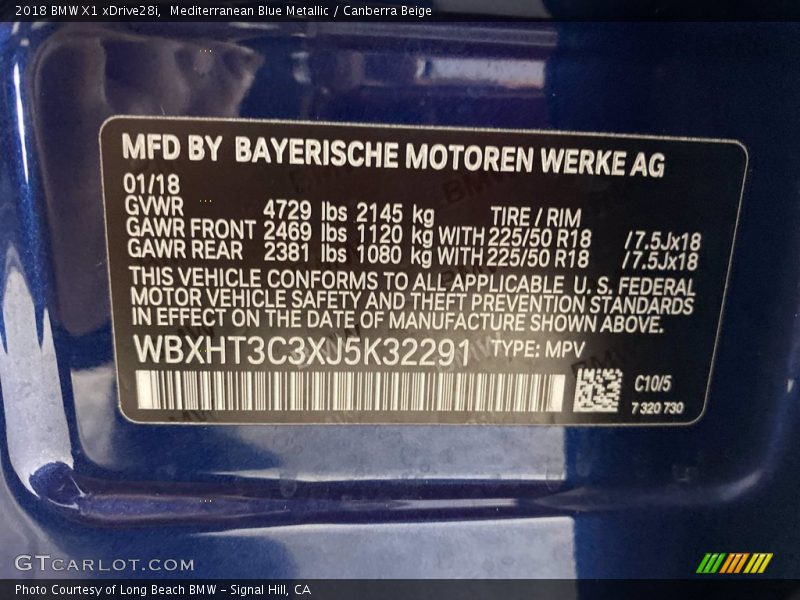 Mediterranean Blue Metallic / Canberra Beige 2018 BMW X1 xDrive28i