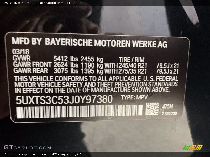 Black Sapphire Metallic / Black 2018 BMW X3 M40i
