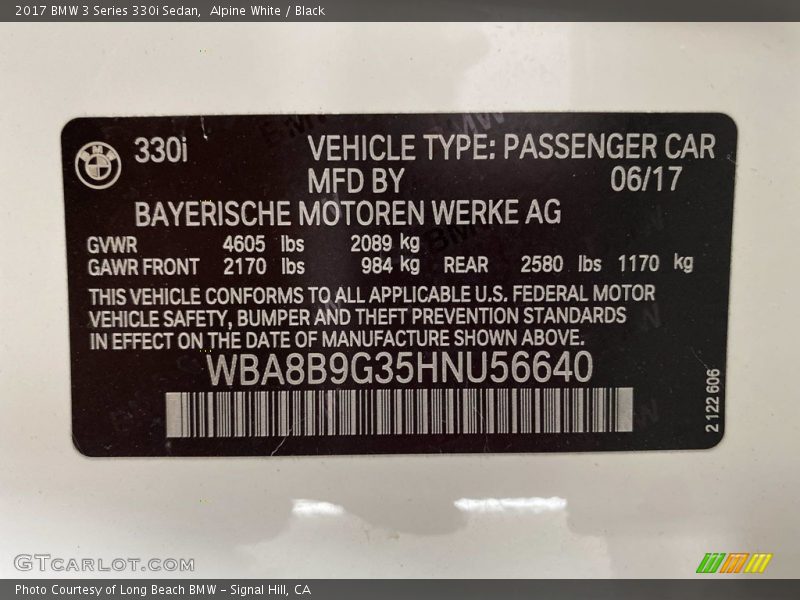 Alpine White / Black 2017 BMW 3 Series 330i Sedan