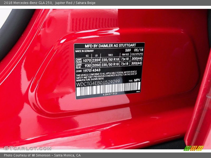 Jupiter Red / Sahara Beige 2018 Mercedes-Benz GLA 250