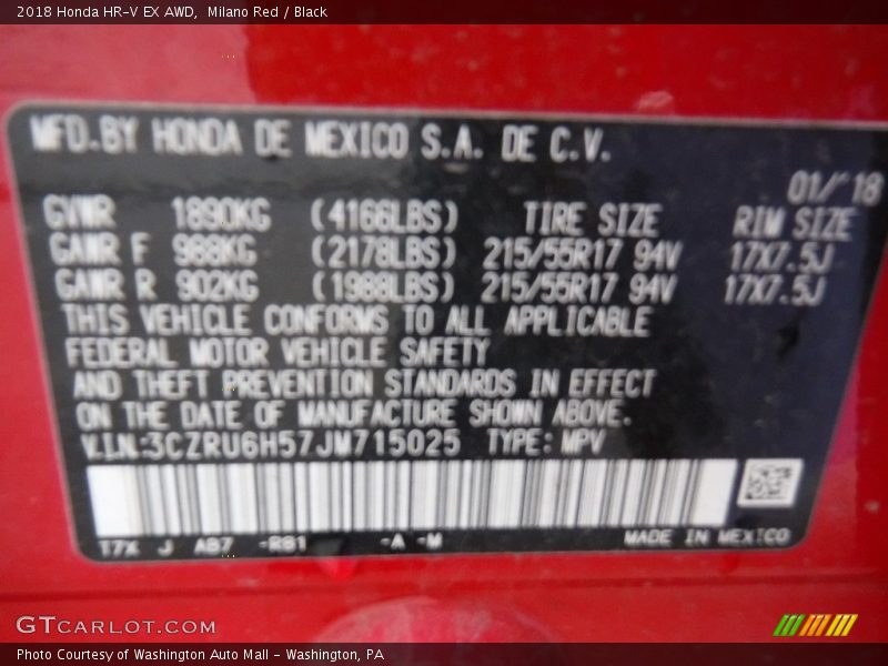Milano Red / Black 2018 Honda HR-V EX AWD