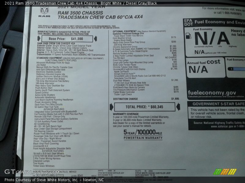 Bright White / Diesel Gray/Black 2021 Ram 3500 Tradesman Crew Cab 4x4 Chassis