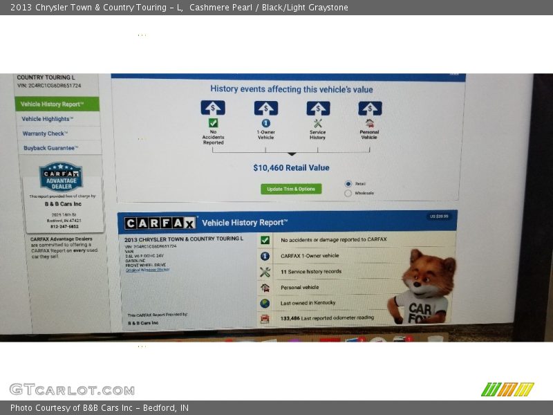 Cashmere Pearl / Black/Light Graystone 2013 Chrysler Town & Country Touring - L