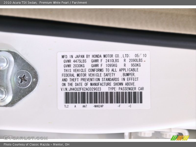 Premium White Pearl / Parchment 2010 Acura TSX Sedan