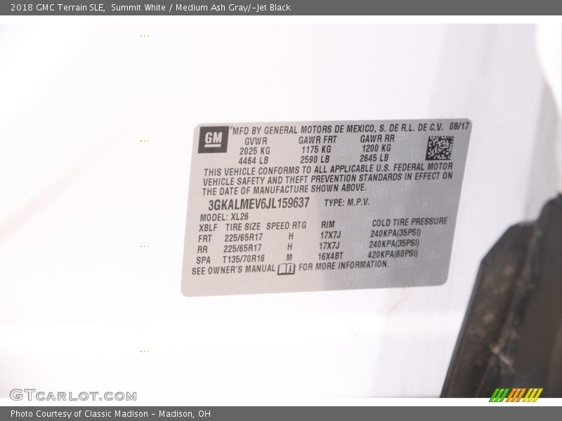 Summit White / Medium Ash Gray/­Jet Black 2018 GMC Terrain SLE