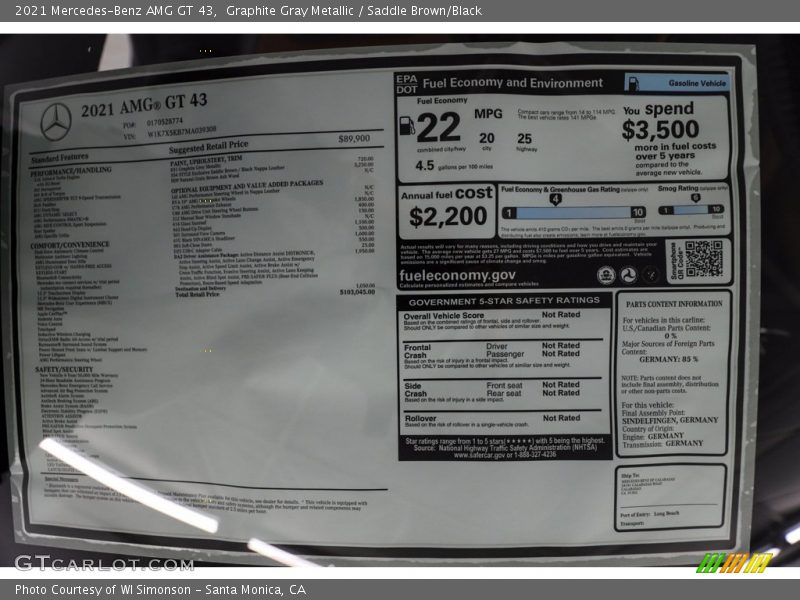  2021 AMG GT 43 Window Sticker