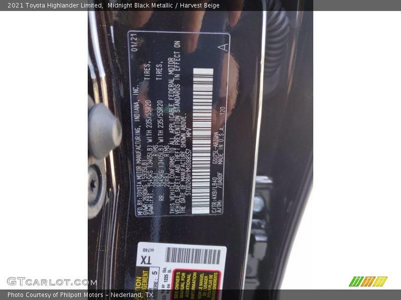 Midnight Black Metallic / Harvest Beige 2021 Toyota Highlander Limited