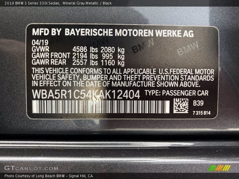 2019 3 Series 330i Sedan Mineral Gray Metallic Color Code B39