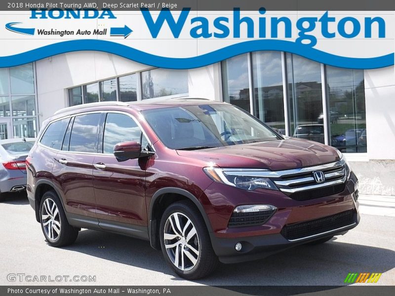 Deep Scarlet Pearl / Beige 2018 Honda Pilot Touring AWD