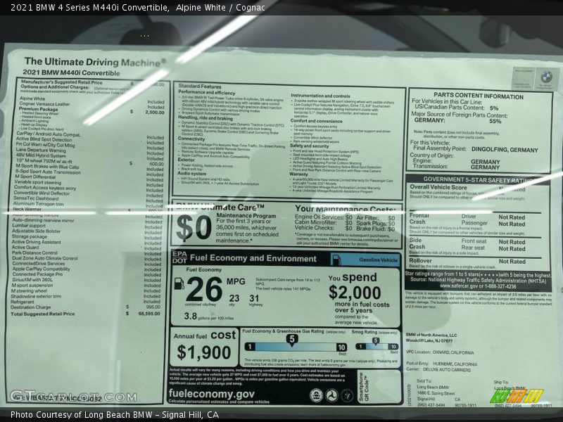  2021 4 Series M440i Convertible Window Sticker