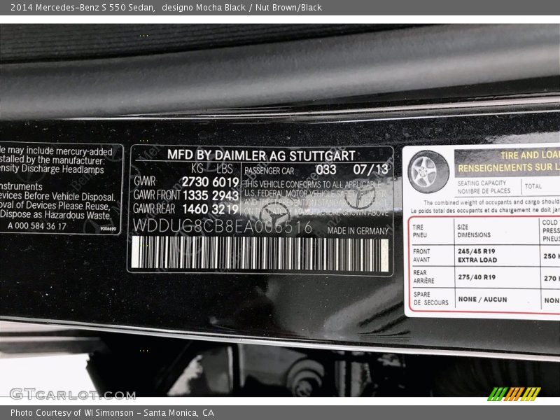 2014 S 550 Sedan designo Mocha Black Color Code 033