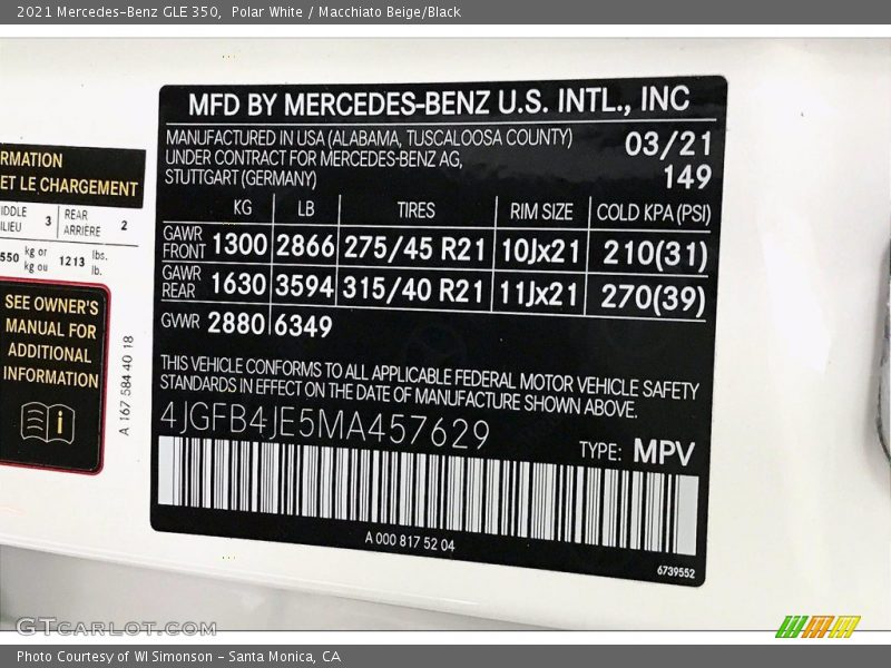 Polar White / Macchiato Beige/Black 2021 Mercedes-Benz GLE 350