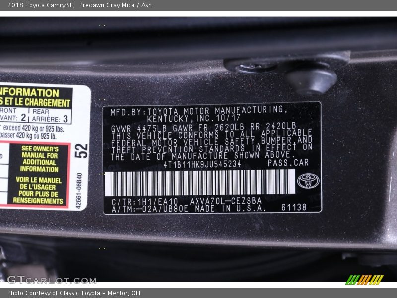 Predawn Gray Mica / Ash 2018 Toyota Camry SE