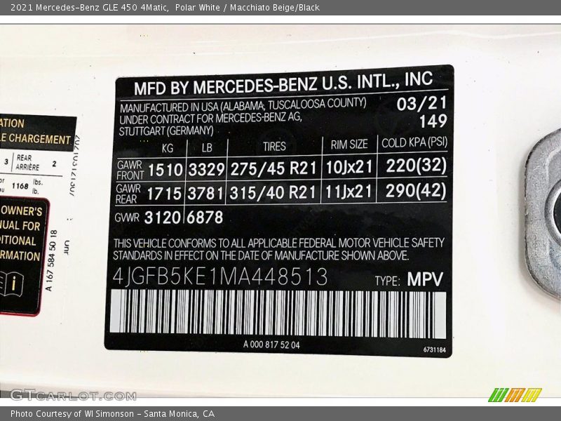 Polar White / Macchiato Beige/Black 2021 Mercedes-Benz GLE 450 4Matic