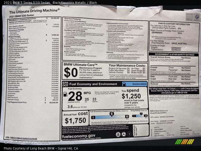 Black Sapphire Metallic / Black 2021 BMW 5 Series 530i Sedan
