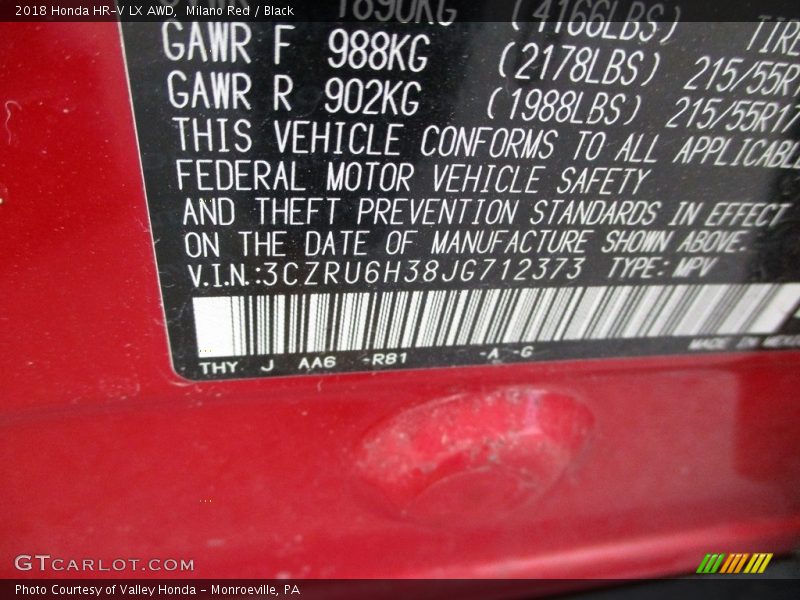 2018 HR-V LX AWD Milano Red Color Code R81