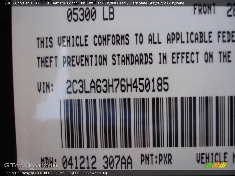 Brilliant Black Crystal Pearl / Dark Slate Gray/Light Graystone 2006 Chrysler 300 C HEMI Heritage Editon