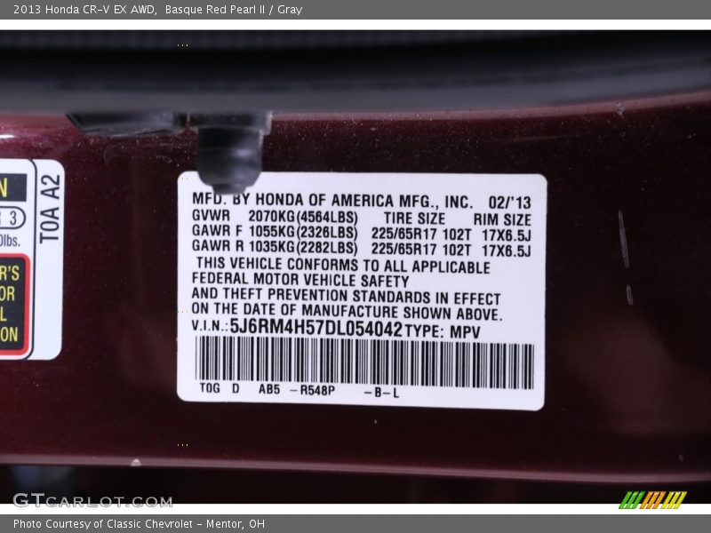 Basque Red Pearl II / Gray 2013 Honda CR-V EX AWD