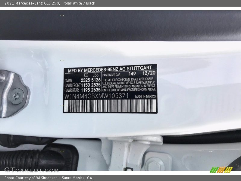 Polar White / Black 2021 Mercedes-Benz GLB 250