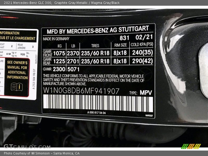 Graphite Gray Metallic / Magma Gray/Black 2021 Mercedes-Benz GLC 300
