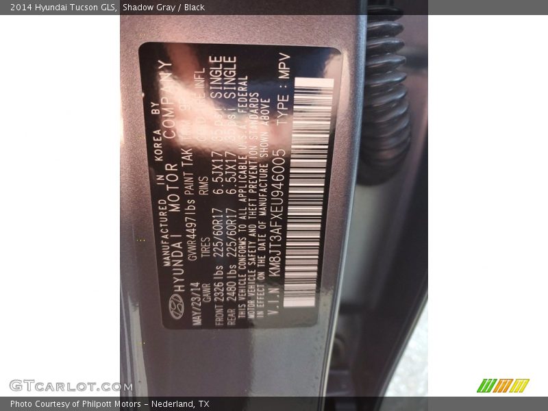 Shadow Gray / Black 2014 Hyundai Tucson GLS