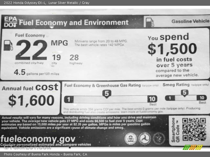 Lunar Silver Metallic / Gray 2022 Honda Odyssey EX-L