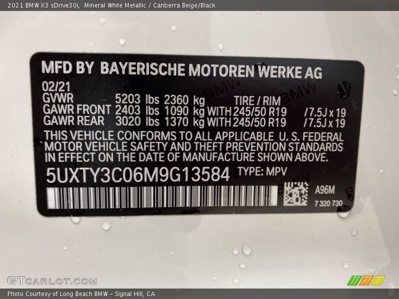 Mineral White Metallic / Canberra Beige/Black 2021 BMW X3 sDrive30i
