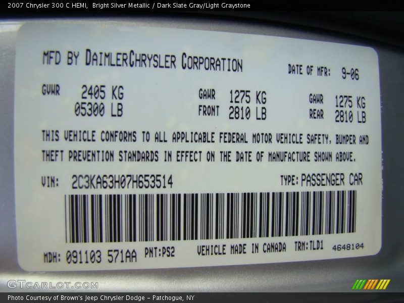 Bright Silver Metallic / Dark Slate Gray/Light Graystone 2007 Chrysler 300 C HEMI
