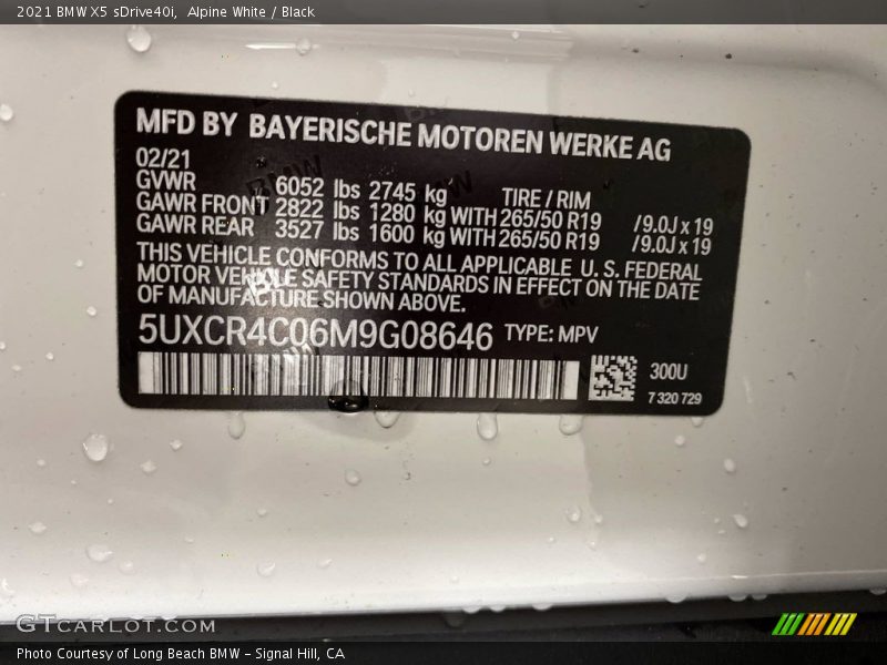 Alpine White / Black 2021 BMW X5 sDrive40i